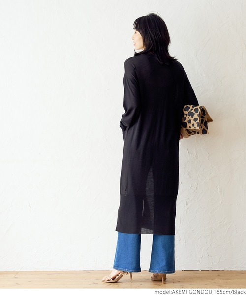 coca(coca)(コカ)の「シアーニットロングカーディガン(カーディガン/ボレロ・レディース・ブラック/アイボリー・ONE SIZE)」の5枚目の写真