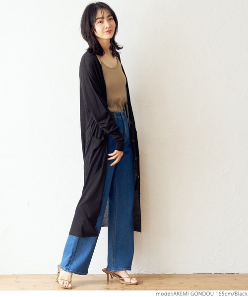 coca(coca)(コカ)の「シアーニットロングカーディガン(カーディガン/ボレロ・レディース・ブラック/アイボリー・ONE SIZE)」の7枚目の写真