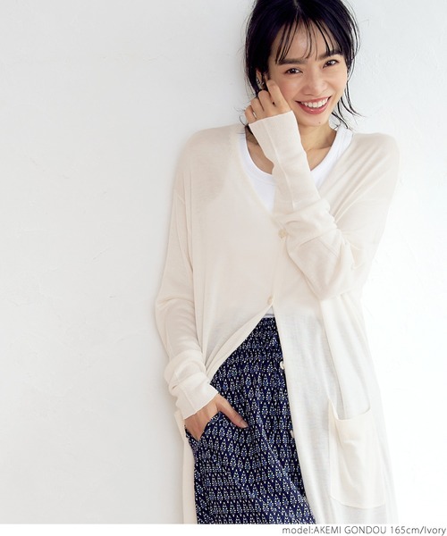 coca(coca)(コカ)の「シアーニットロングカーディガン(カーディガン/ボレロ・レディース・ブラック/アイボリー・ONE SIZE)」の10枚目の写真