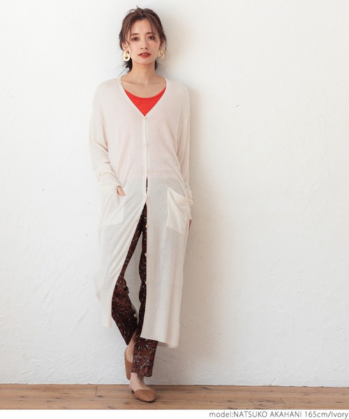 coca(coca)(コカ)の「シアーニットロングカーディガン(カーディガン/ボレロ・レディース・ブラック/アイボリー・ONE SIZE)」の11枚目の写真