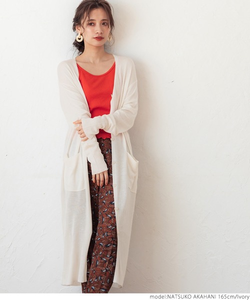 coca(coca)(コカ)の「シアーニットロングカーディガン(カーディガン/ボレロ・レディース・ブラック/アイボリー・ONE SIZE)」の13枚目の写真
