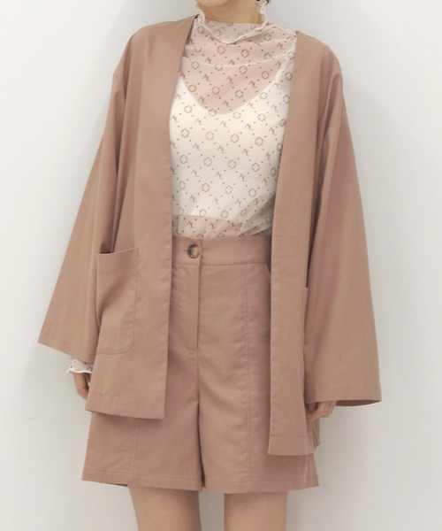 Alley by w closet（アリーバイダブルクローゼット）の「【SETUP対応】【Alley】綿麻ノーカラージャケット（ノーカラージャケット・レディース・ブルー/モカ/キナリ・FREE）」の3枚目の写真