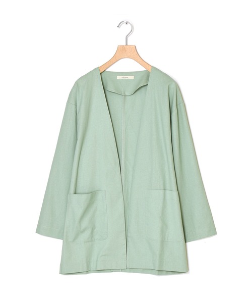 Alley by w closet（アリーバイダブルクローゼット）の「【SETUP対応】【Alley】綿麻ノーカラージャケット（ノーカラージャケット・レディース・ブルー/モカ/キナリ・FREE）」の8枚目の写真