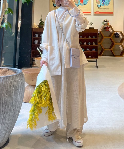 Alley by w closet（アリーバイダブルクローゼット）の「【SETUP対応】【Alley】綿麻ノーカラージャケット（ノーカラージャケット・レディース・ブルー/モカ/キナリ・FREE）」の5枚目の写真