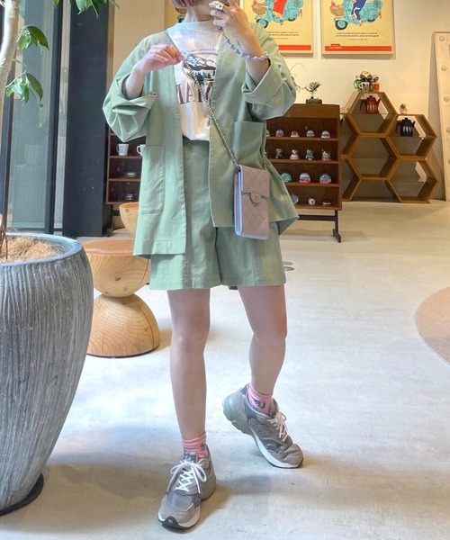 Alley by w closet（アリーバイダブルクローゼット）の「【SETUP対応】【Alley】綿麻ノーカラージャケット（ノーカラージャケット・レディース・ブルー/モカ/キナリ・FREE）」の6枚目の写真