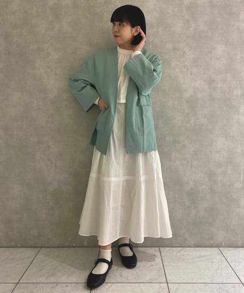Alley by w closet（アリーバイダブルクローゼット）の「【SETUP対応】【Alley】綿麻ノーカラージャケット（ノーカラージャケット・レディース・ブルー/モカ/キナリ・FREE）」の10枚目の写真