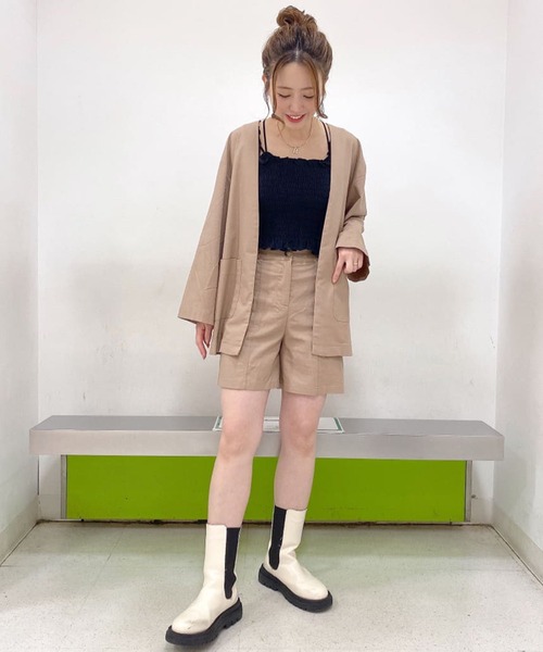 Alley by w closet（アリーバイダブルクローゼット）の「【SETUP対応】【Alley】綿麻ノーカラージャケット（ノーカラージャケット・レディース・ブルー/モカ/キナリ・FREE）」の9枚目の写真