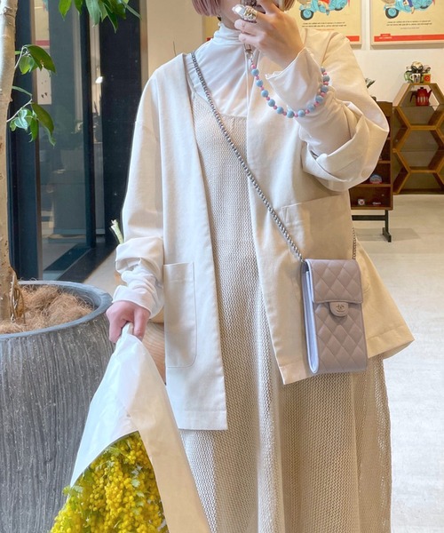 Alley by w closet（アリーバイダブルクローゼット）の「【SETUP対応】【Alley】綿麻ノーカラージャケット（ノーカラージャケット・レディース・ブルー/モカ/キナリ・FREE）」の12枚目の写真