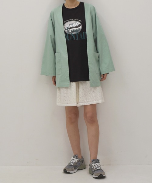 Alley by w closet（アリーバイダブルクローゼット）の「【SETUP対応】【Alley】綿麻ノーカラージャケット（ノーカラージャケット・レディース・ブルー/モカ/キナリ・FREE）」の22枚目の写真