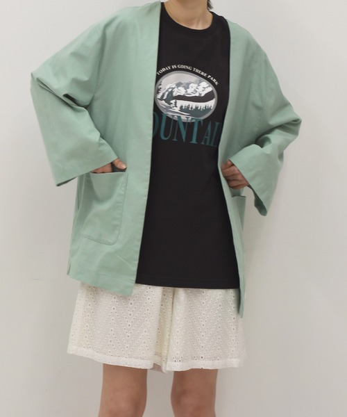 Alley by w closet（アリーバイダブルクローゼット）の「【SETUP対応】【Alley】綿麻ノーカラージャケット（ノーカラージャケット・レディース・ブルー/モカ/キナリ・FREE）」の21枚目の写真