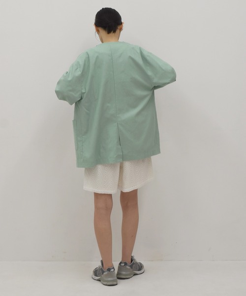 Alley by w closet（アリーバイダブルクローゼット）の「【SETUP対応】【Alley】綿麻ノーカラージャケット（ノーカラージャケット・レディース・ブルー/モカ/キナリ・FREE）」の20枚目の写真