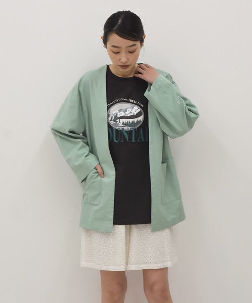 Alley by w closet（アリーバイダブルクローゼット）の「【SETUP対応】【Alley】綿麻ノーカラージャケット（ノーカラージャケット・レディース・ブルー/モカ/キナリ・FREE）」の19枚目の写真