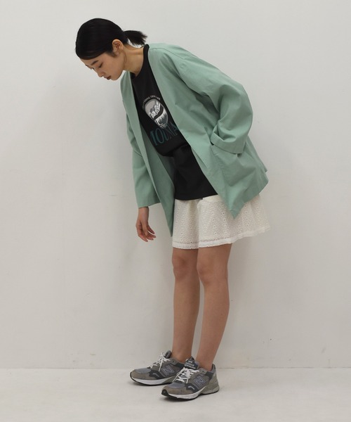 Alley by w closet（アリーバイダブルクローゼット）の「【SETUP対応】【Alley】綿麻ノーカラージャケット（ノーカラージャケット・レディース・ブルー/モカ/キナリ・FREE）」の18枚目の写真