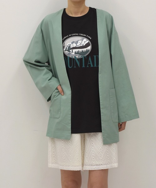 Alley by w closet（アリーバイダブルクローゼット）の「【SETUP対応】【Alley】綿麻ノーカラージャケット（ノーカラージャケット・レディース・ブルー/モカ/キナリ・FREE）」の17枚目の写真