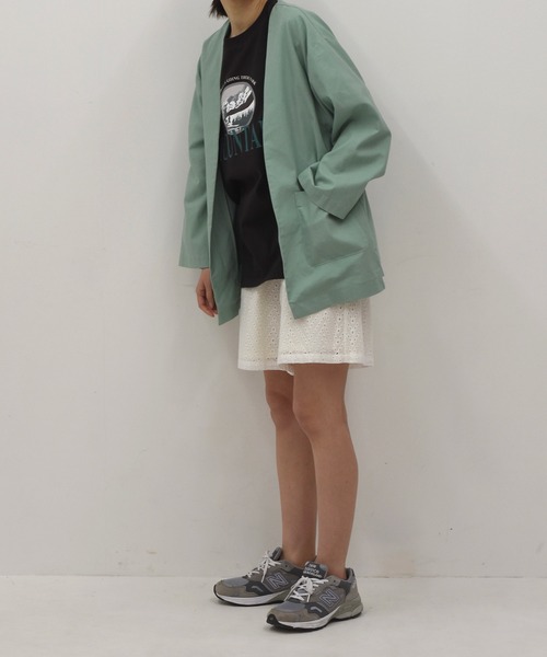 Alley by w closet（アリーバイダブルクローゼット）の「【SETUP対応】【Alley】綿麻ノーカラージャケット（ノーカラージャケット・レディース・ブルー/モカ/キナリ・FREE）」の15枚目の写真