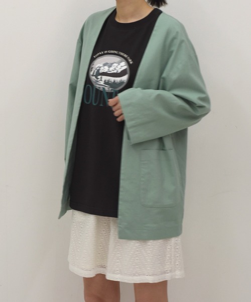 Alley by w closet（アリーバイダブルクローゼット）の「【SETUP対応】【Alley】綿麻ノーカラージャケット（ノーカラージャケット・レディース・ブルー/モカ/キナリ・FREE）」の13枚目の写真