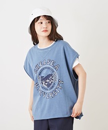 CUBE SUGAR（キューブシュガー）の「度詰天竺ピグメント染リメイク風カレッジロゴベスト（Tシャツ/カットソー）」
