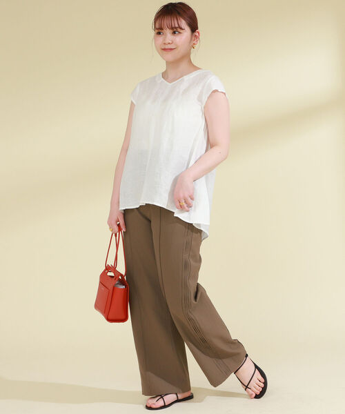 Ray BEAMS（レイビームス）の「Ray BEAMS / リネン Vネック フレンチスリーブ（シャツ/ブラウス・レディース・イエロー/ホワイト/グリーン/ブラック・ONE SIZE）」の6枚目の写真