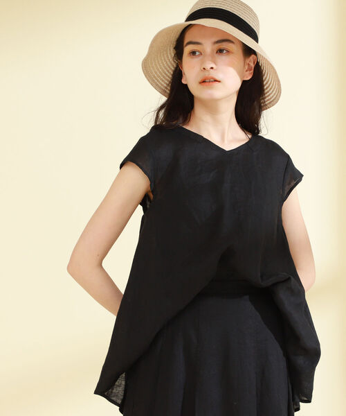 Ray BEAMS（レイビームス）の「Ray BEAMS / リネン Vネック フレンチスリーブ（シャツ/ブラウス・レディース・イエロー/ホワイト/グリーン/ブラック・ONE SIZE）」の7枚目の写真