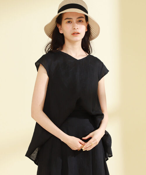 Ray BEAMS（レイビームス）の「Ray BEAMS / リネン Vネック フレンチスリーブ（シャツ/ブラウス・レディース・イエロー/ホワイト/グリーン/ブラック・ONE SIZE）」の8枚目の写真