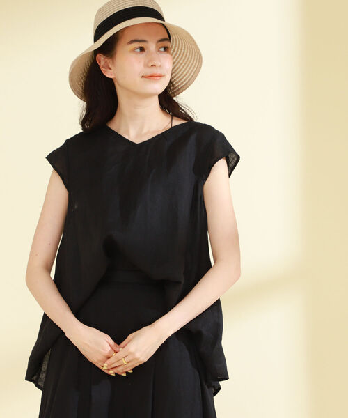 Ray BEAMS（レイビームス）の「Ray BEAMS / リネン Vネック フレンチスリーブ（シャツ/ブラウス・レディース・イエロー/ホワイト/グリーン/ブラック・ONE SIZE）」の9枚目の写真