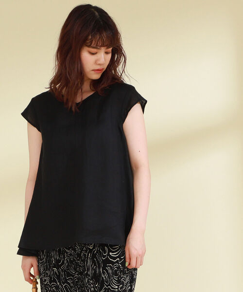 Ray BEAMS（レイビームス）の「Ray BEAMS / リネン Vネック フレンチスリーブ（シャツ/ブラウス・レディース・イエロー/ホワイト/グリーン/ブラック・ONE SIZE）」の14枚目の写真