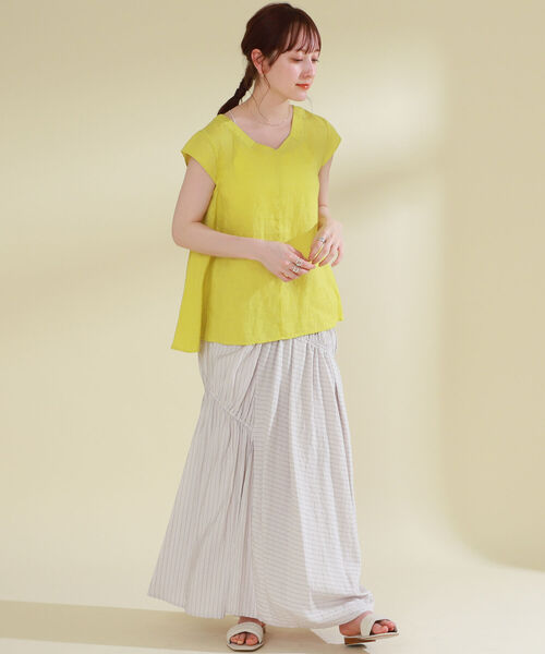 Ray BEAMS（レイビームス）の「Ray BEAMS / リネン Vネック フレンチスリーブ（シャツ/ブラウス・レディース・イエロー/ホワイト/グリーン/ブラック・ONE SIZE）」の20枚目の写真