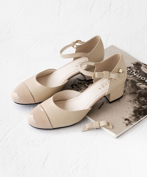 COLOR BLOCK SEPARATE PUMPS クリップリボン付きパンプス