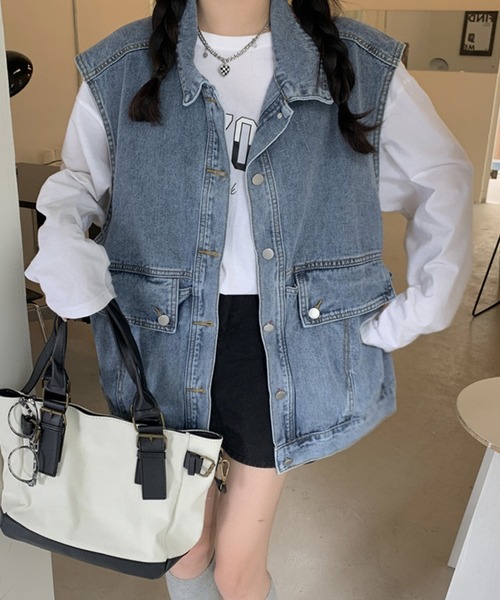 AsRiRe(アスリレイ)の「【AsRiRe】ビッグシルエットデニムベスト(ベスト・レディース・ブラック/サックスブルー・M)」の12枚目の写真