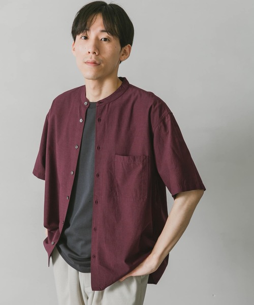 URBAN RESEARCH DOORS（アーバンリサーチドアーズ）の「コンフォートバンドカラーシャツ（シャツ/ブラウス・メンズ・ライトグレー/パープル/ブラック/グリーン・MEDIUM/LARGE）」の7枚目の写真