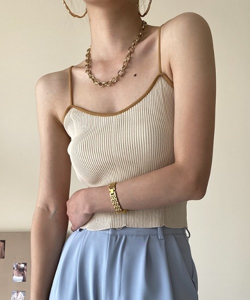 MANGROVE（マングローブ）の「クロップドバイカラーキャミソール（キャミソール・レディース・ホワイト/ベージュ/グレー/ブルー/アイボリー・FREE）」の4枚目の写真
