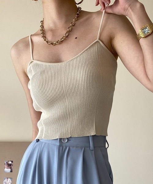 MANGROVE（マングローブ）の「クロップドバイカラーキャミソール（キャミソール・レディース・ホワイト/ベージュ/グレー/ブルー/アイボリー・FREE）」の2枚目の写真