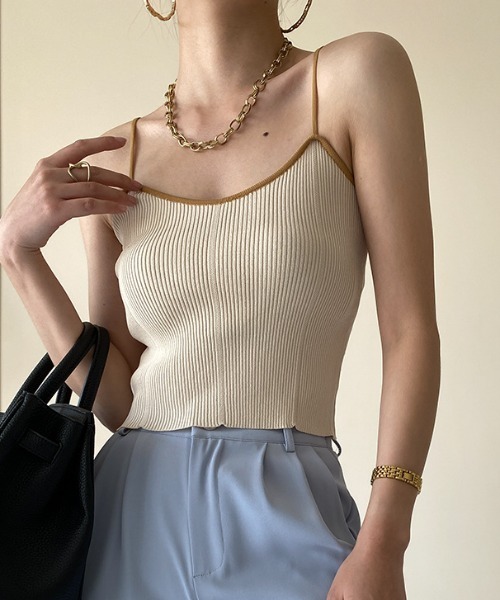 MANGROVE（マングローブ）の「クロップドバイカラーキャミソール（キャミソール・レディース・ホワイト/ベージュ/グレー/ブルー/アイボリー・FREE）」の10枚目の写真