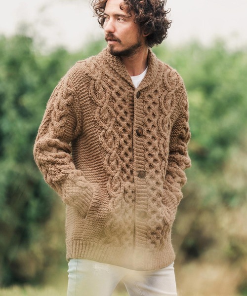 CAMBIO(カンビオ)の「mcg3074-【HIMALAYAN CLIMBERS HAND-KNIT】手編みショールカーディガン(カーディガン/ボレロ・メンズ・ブルー/レッド/パープル系その他/コーラルピンク/ブラック/ホワイト系その他/キャメル・M/LL/L)」の5枚目の写真