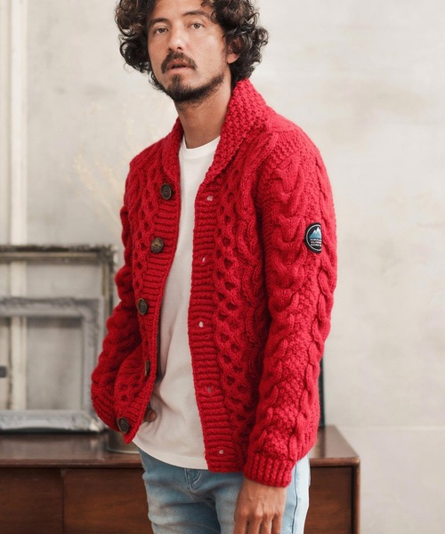 CAMBIO(カンビオ)の「mcg3074-【HIMALAYAN CLIMBERS HAND-KNIT】手編みショールカーディガン(カーディガン/ボレロ・メンズ・ブルー/レッド/パープル系その他/コーラルピンク/ブラック/ホワイト系その他/キャメル・M/LL/L)」の7枚目の写真