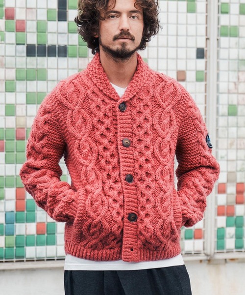 CAMBIO(カンビオ)の「mcg3074-【HIMALAYAN CLIMBERS HAND-KNIT】手編みショールカーディガン(カーディガン/ボレロ・メンズ・ブルー/レッド/パープル系その他/コーラルピンク/ブラック/ホワイト系その他/キャメル・M/LL/L)」の6枚目の写真