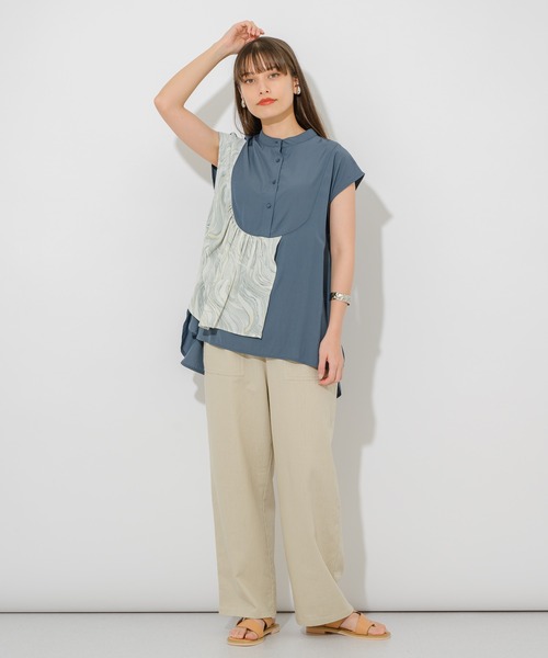 Paradise Picnic（パラダイスピクニック）の「マーブル生地切替ブラウス（シャツ/ブラウス・レディース・ホワイト/チャコールグレー・FREE）」の3枚目の写真