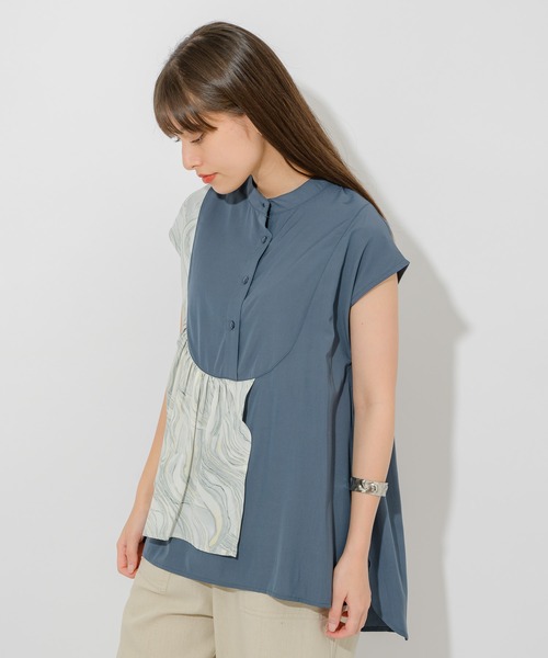 Paradise Picnic（パラダイスピクニック）の「マーブル生地切替ブラウス（シャツ/ブラウス・レディース・ホワイト/チャコールグレー・FREE）」の7枚目の写真
