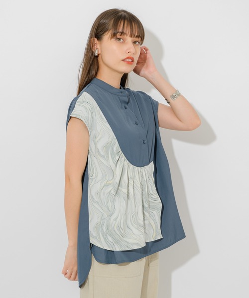 Paradise Picnic（パラダイスピクニック）の「マーブル生地切替ブラウス（シャツ/ブラウス・レディース・ホワイト/チャコールグレー・FREE）」の8枚目の写真