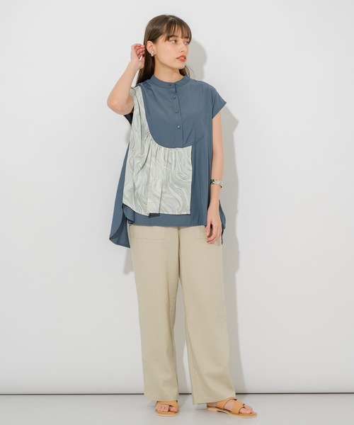 Paradise Picnic（パラダイスピクニック）の「マーブル生地切替ブラウス（シャツ/ブラウス・レディース・ホワイト/チャコールグレー・FREE）」の5枚目の写真