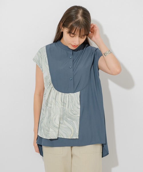 Paradise Picnic（パラダイスピクニック）の「マーブル生地切替ブラウス（シャツ/ブラウス・レディース・ホワイト/チャコールグレー・FREE）」の9枚目の写真