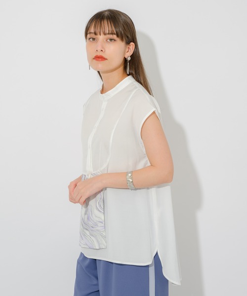 Paradise Picnic（パラダイスピクニック）の「マーブル生地切替ブラウス（シャツ/ブラウス・レディース・ホワイト/チャコールグレー・FREE）」の14枚目の写真