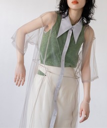 バリモワ襟ハーフスリーブチュールワンピース