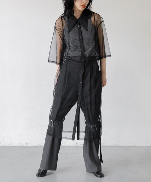 VACANCY(ヴァカンシー)の「バリモワ襟ハーフスリーブチュールワンピース(ワンピース・レディース・ブルー/グレー/ブラック・FREE)」の8枚目の写真