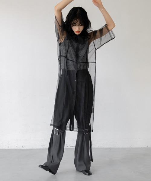 VACANCY(ヴァカンシー)の「バリモワ襟ハーフスリーブチュールワンピース(ワンピース・レディース・ブルー/グレー/ブラック・FREE)」の7枚目の写真