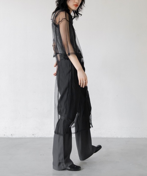 VACANCY(ヴァカンシー)の「バリモワ襟ハーフスリーブチュールワンピース(ワンピース・レディース・ブルー/グレー/ブラック・FREE)」の9枚目の写真