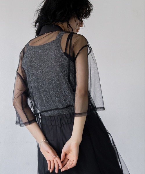 VACANCY(ヴァカンシー)の「バリモワ襟ハーフスリーブチュールワンピース(ワンピース・レディース・ブルー/グレー/ブラック・FREE)」の6枚目の写真