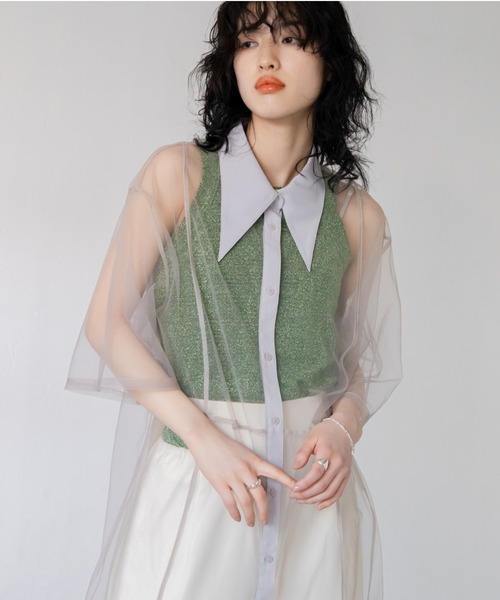 VACANCY(ヴァカンシー)の「バリモワ襟ハーフスリーブチュールワンピース(ワンピース・レディース・ブルー/グレー/ブラック・FREE)」の11枚目の写真