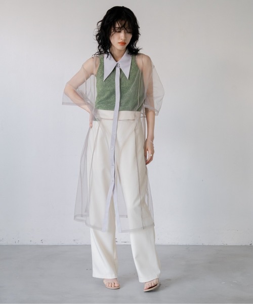 VACANCY(ヴァカンシー)の「バリモワ襟ハーフスリーブチュールワンピース(ワンピース・レディース・ブルー/グレー/ブラック・FREE)」の14枚目の写真