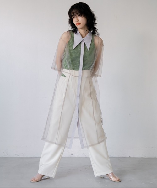 VACANCY(ヴァカンシー)の「バリモワ襟ハーフスリーブチュールワンピース(ワンピース・レディース・ブルー/グレー/ブラック・FREE)」の13枚目の写真